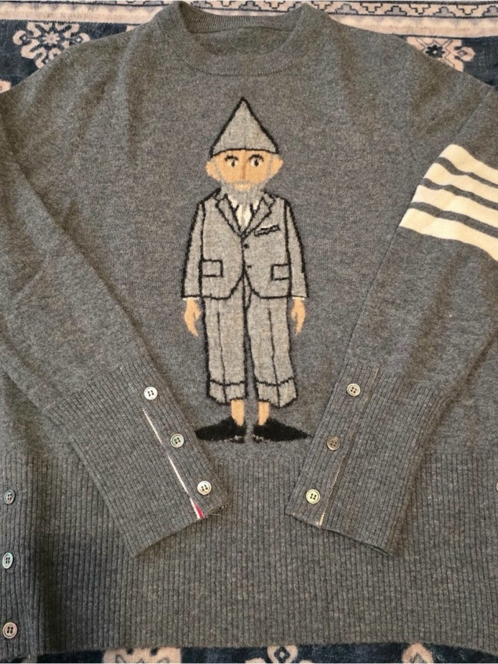 Gray Crewneck Sweater with Character Motif